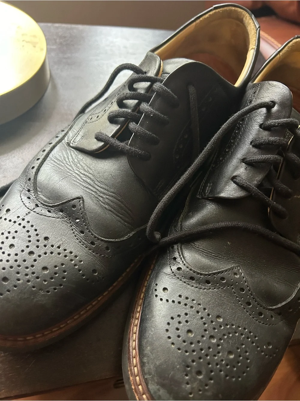 Men's Black Wingtip Derby Shoes - Classic Leather Oxford Style